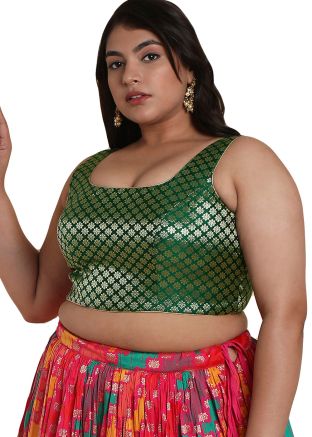 Green Color Brocade Saree Blouse 
