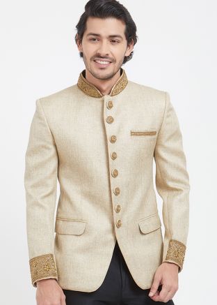 Buy Jute Embroidered Golden Jodhpuri Jacket for Men Online USA
