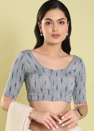 Grey Color Cotton Saree Blouse 