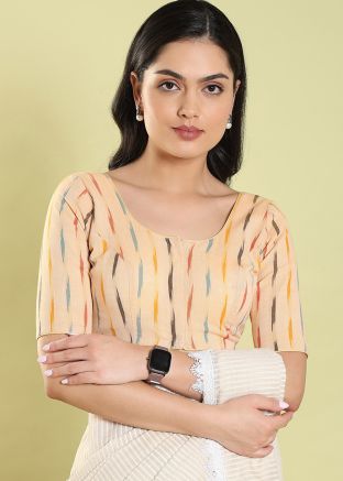 Yellow Color Cotton Saree Blouse 