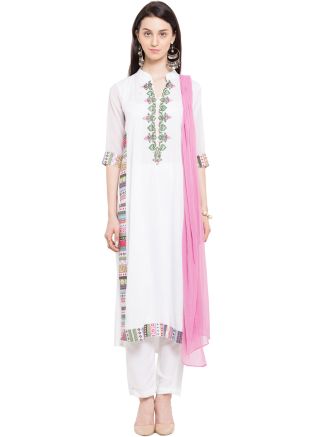 Readymade White Straight Cut Pant Suit in Cotton