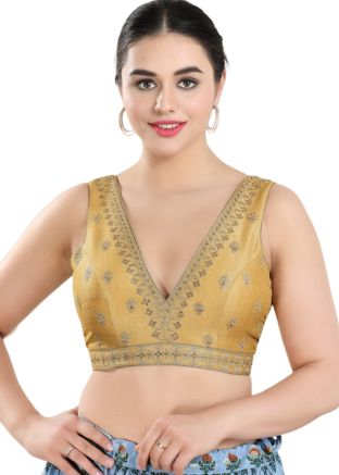 Golden Color Art Silk Saree Blouse 