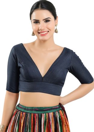 Navy Blue Color Silk Saree Blouse 