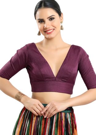 Wine Color Silk Saree Blouse 