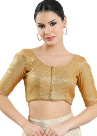 Golden Color Brocade Saree Blouse 