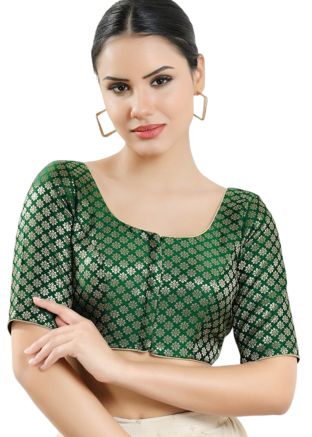 Green Color Brocade Saree Blouse 
