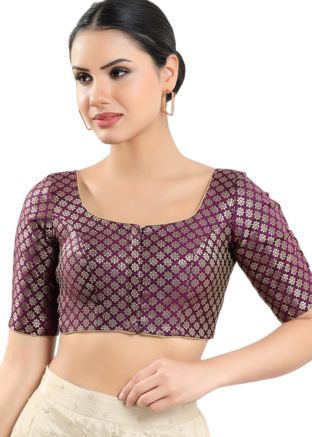 Wine Color Brocade Saree Blouse 