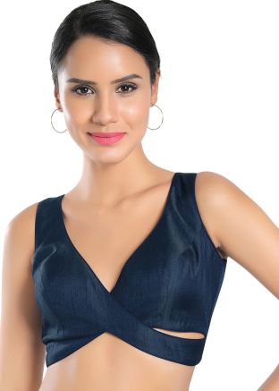 Navy Blue Color Silk Saree Blouse 