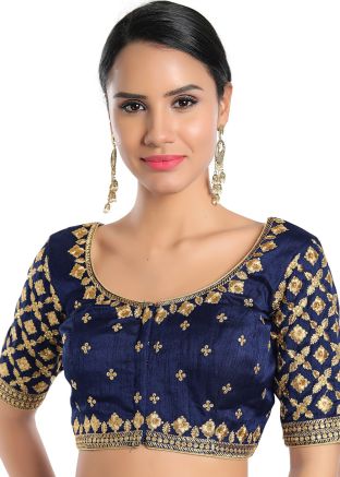 Navy Blue Color Silk Saree Blouse 