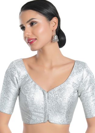 Silver Color Brocade Saree Blouse 