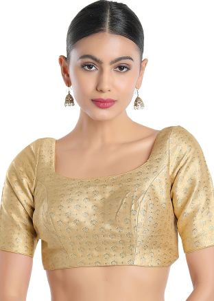 Golden Color Brocade Saree Blouse 