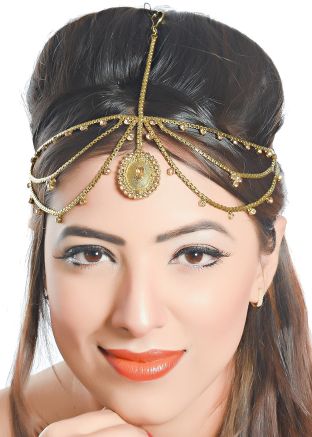 Designer Stone Studded Golden Indian Maang Tikka