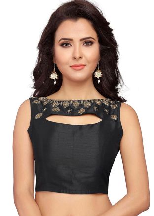 Black Color Dupion Silk Saree Blouse 