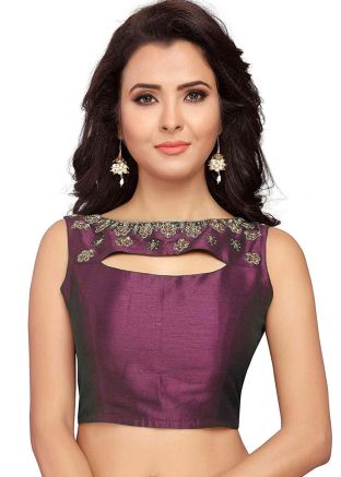 Purple Color Dupion Silk Saree Blouse 