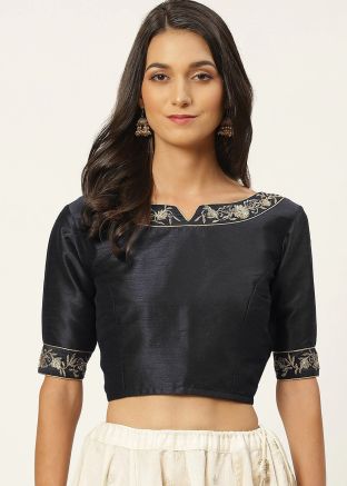 Black Color Dupion Silk Saree Blouse 