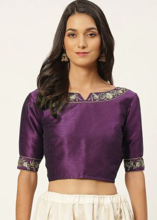Purple Color Dupion Silk Saree Blouse 