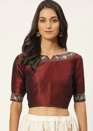 Maroon Color Dupion Silk Saree Blouse 