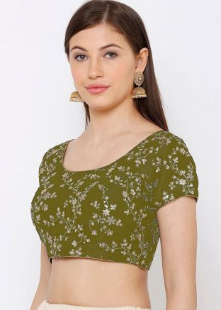 Green Color Dupion Silk Saree Blouse 