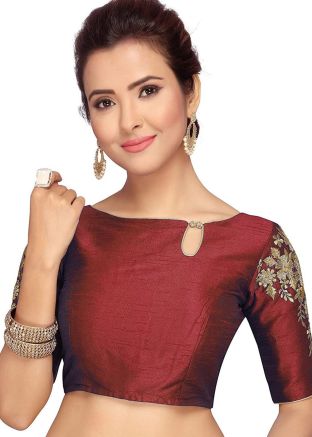 Maroon Color Dupion Silk Saree Blouse 