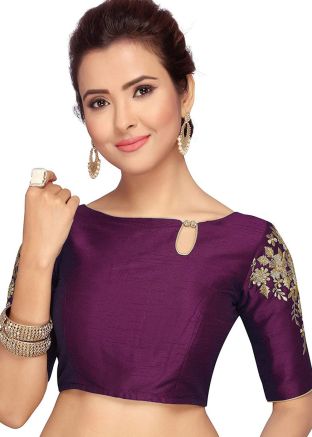 Purple Color Dupion Silk Saree Blouse 