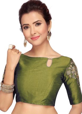 Green Color Dupion Silk Saree Blouse 