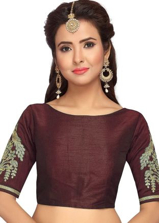 Maroon Color Dupion Silk Saree Blouse 