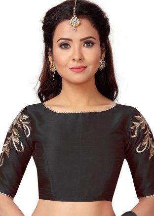 Black Color Dupion Silk Saree Blouse 