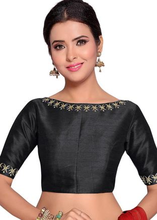 Black Color Dupion Silk Saree Blouse 