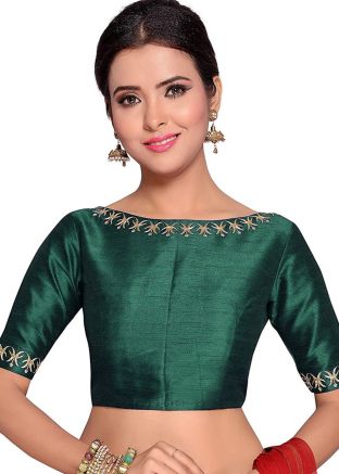 Green Color Dupion Silk Saree Blouse 