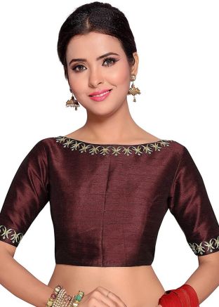 Maroon Color Dupion Silk Saree Blouse 