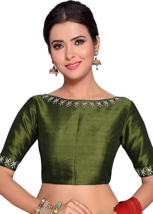 Green Color Dupion Silk Saree Blouse 