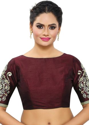 Maroon Color Dupion Silk Saree Blouse 