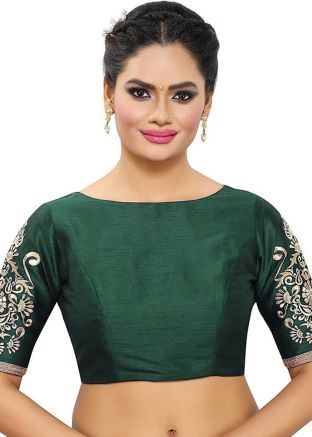 Green Color Dupion Silk Saree Blouse 