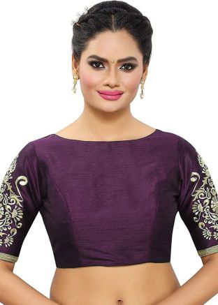 Purple Color Dupion Silk Saree Blouse 