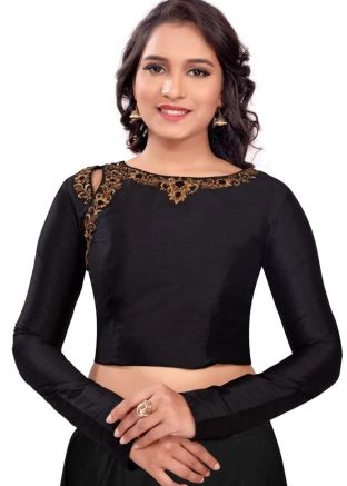 Black Color Dupion Silk Saree Blouse 