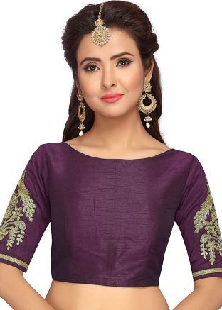 Purple Color Dupion Silk Saree Blouse 
