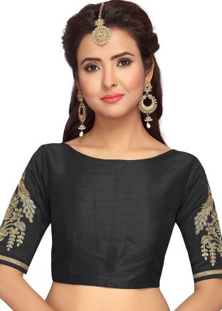Black Color Dupion Silk Saree Blouse 