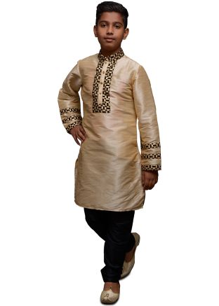 Cream Readymade Kids Kurta Churidar Set