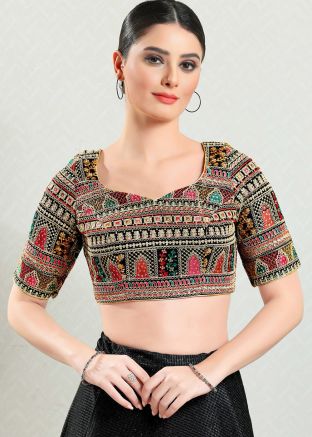 Multicolor Color Brocade Saree Blouse 