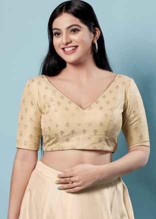 Gold Color Brocade Saree Blouse 