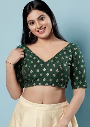 Green Color Brocade Saree Blouse 