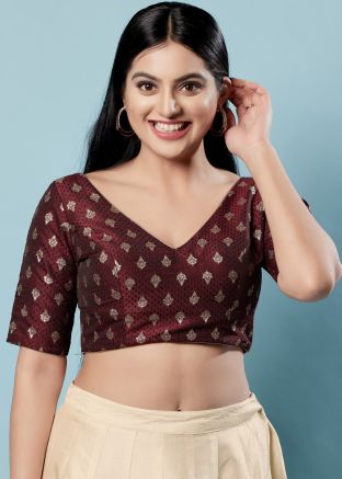 Maroon Color Brocade Saree Blouse 