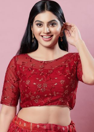 Maroon Color Silk Saree Blouse 