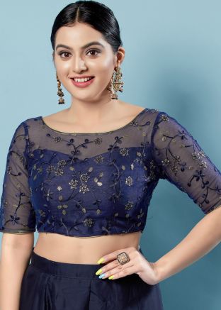 Navy Blue Color Silk Saree Blouse 