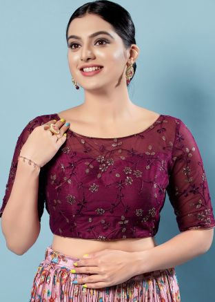 Wine Color Silk Saree Blouse 