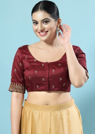 Maroon Color Silk Saree Blouse 