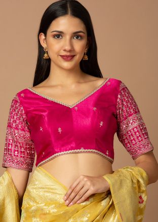 Pink Color Silk Saree Blouse 
