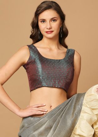 Brown Color Brocade Saree Blouse 