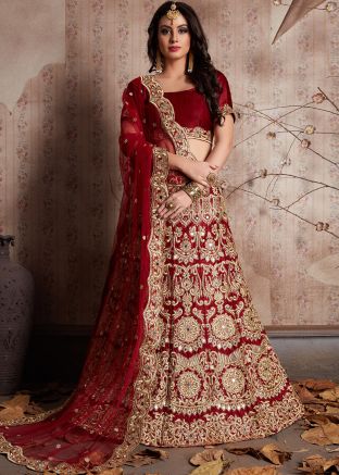 Maroon Heavy Embroidered Bridal Lehenga Choli