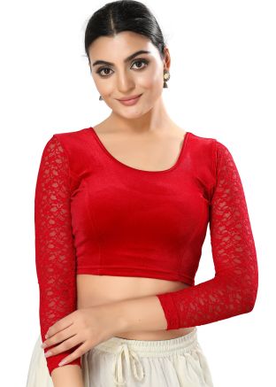 Red Color Cotton Saree Blouse 